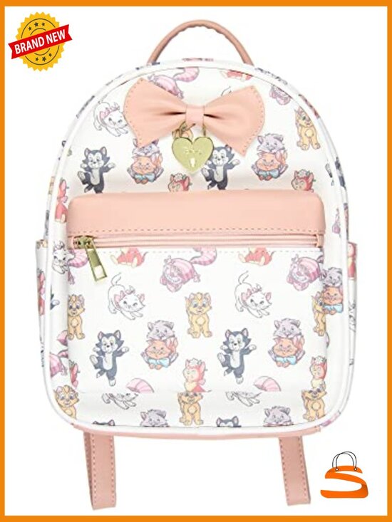 Mini Backpack Tote Bag - Faux Leather with Cartoon Cats Print main image 4